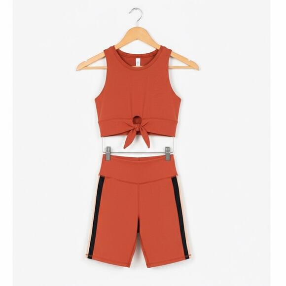 Mariia Burnt Orange Rust Active Crop Top tie front and Biker Shorts adult XS NWT - Picture 2 of 12